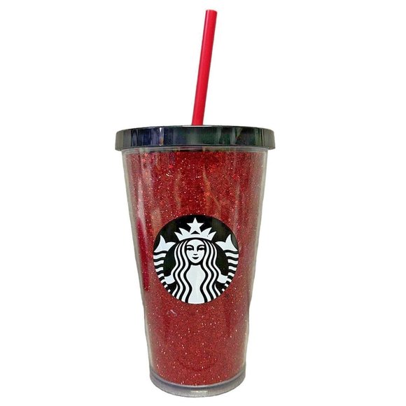 Starbucks Exclusive Holiday 2020 Red Glitter 16oz Tumbler Cup Grande w/Black Lid